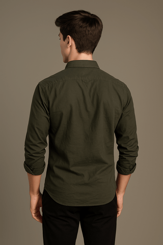 Olive Solid Cotton Twill Smart Casual Shirt