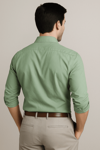 Green Solid Cotton Twill Smart Casual Shirt