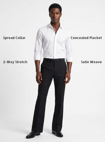 Solid Satin Stretch White Shirt