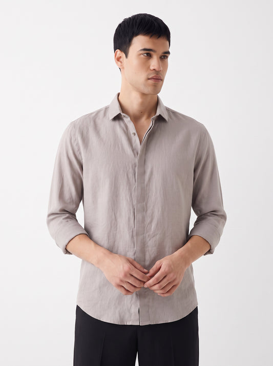 Men's LightGrey Solid Breathable Perfume-Finish Shirt