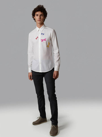 White Printed Casual Designer Shirt For Men by HE SPOKE