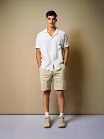 White Printed Casual Designer Shirt For Men by HE SPOKE