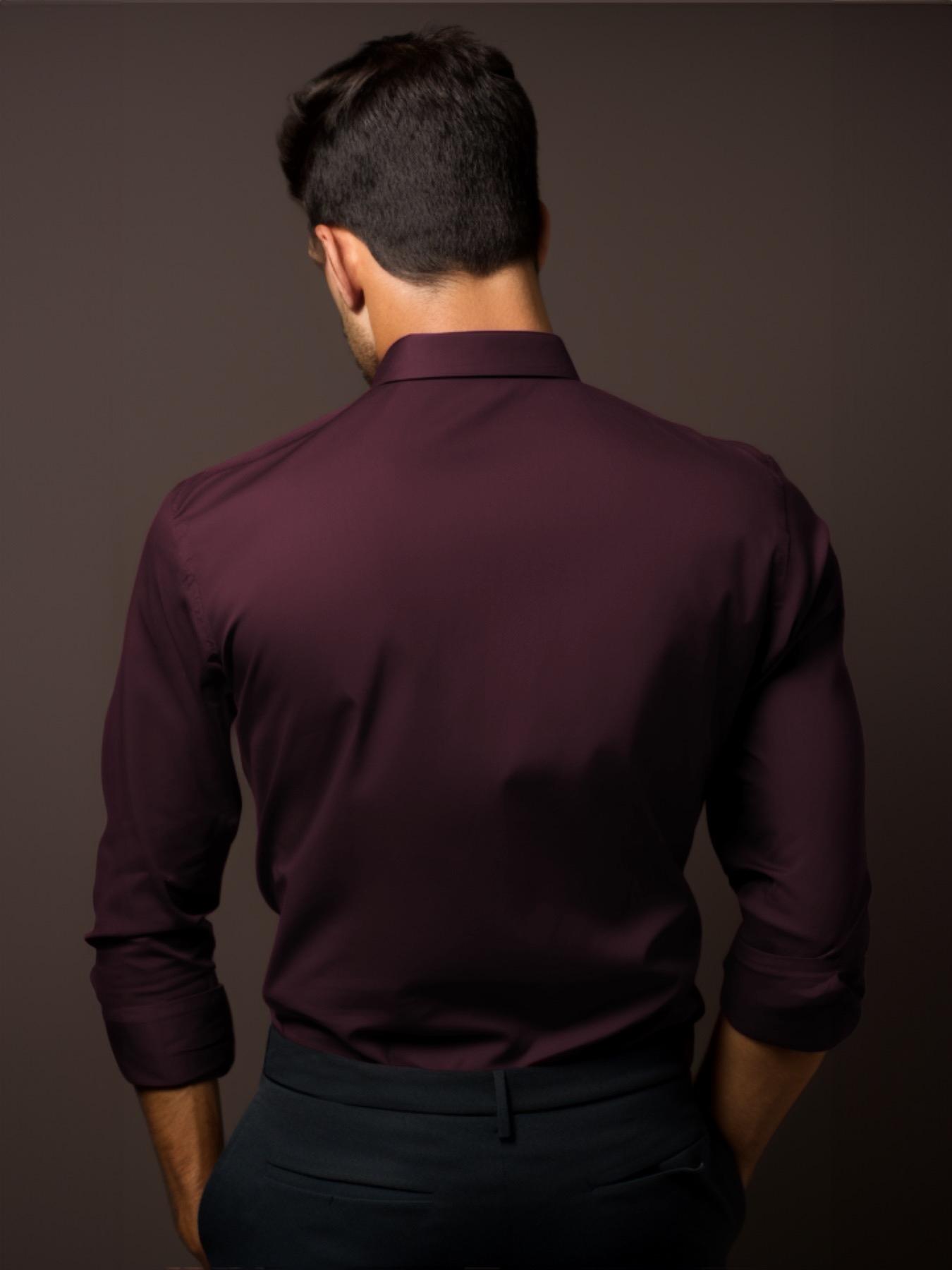 Burgundy Solid Formal Designer Shirt For Men by HE SPOKE