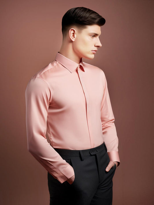 Pink Solid Formal Designer Shirt For Men by HE SPOKE