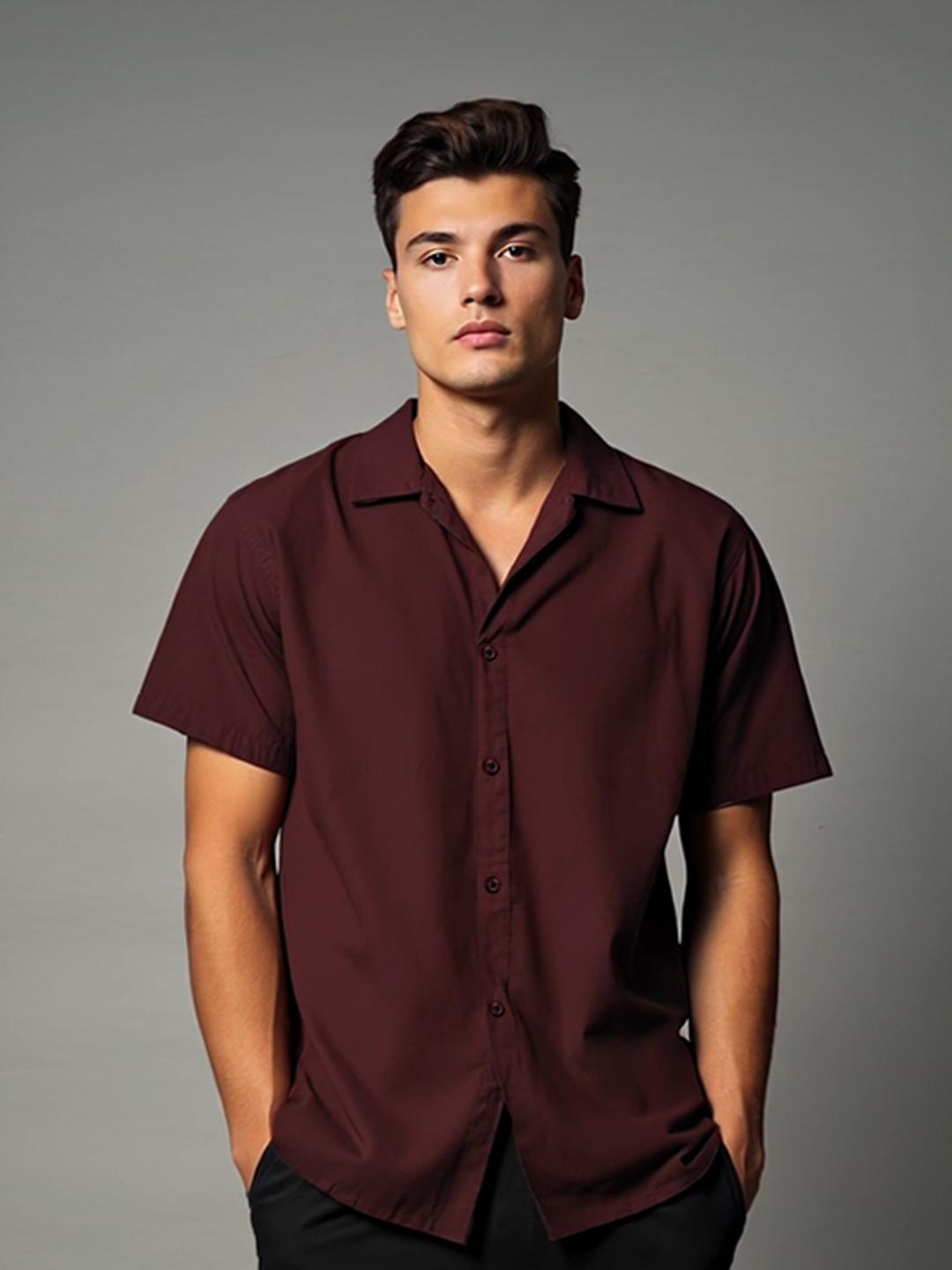 Burgundy Solid Casual Designer Shirt For Men by HE SPOKE