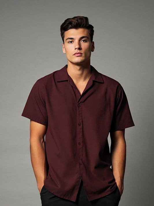 Burgundy Solid Casual Designer Shirt For Men by HE SPOKE