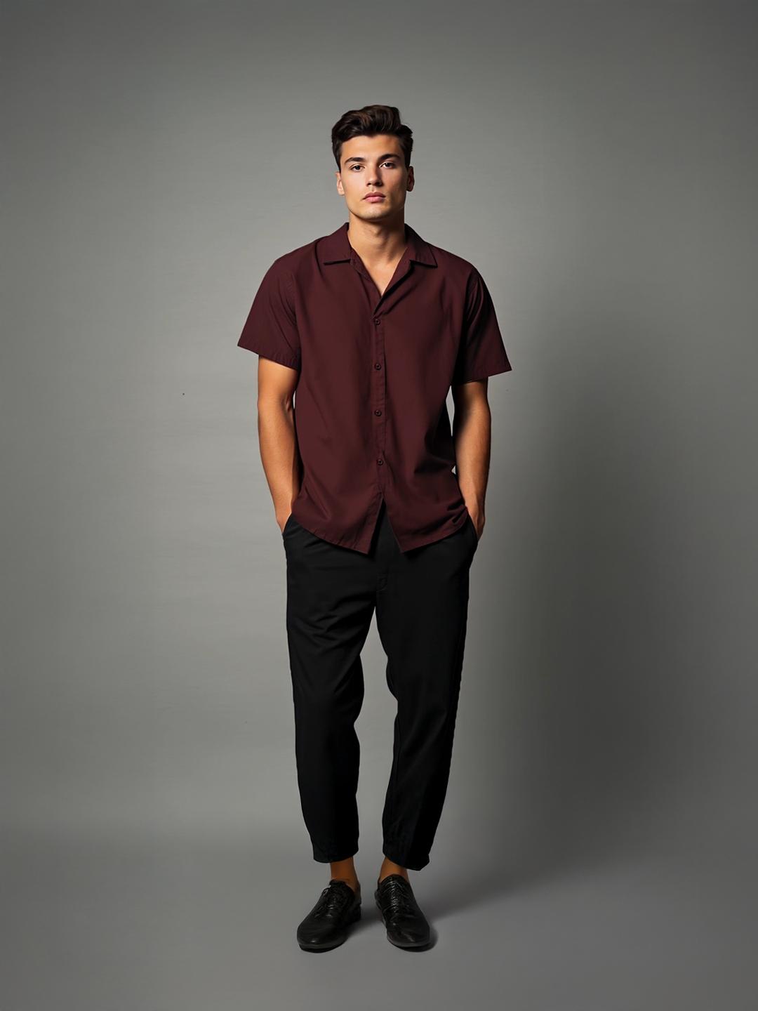 Burgundy Solid Casual Designer Shirt For Men by HE SPOKE