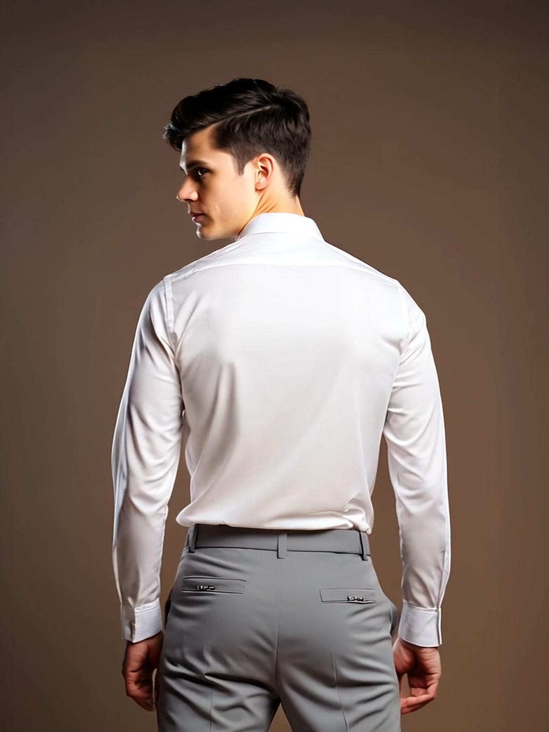 White Geometric Embroidered Smart Casual Designer Shirt For Men by HE SPOKE