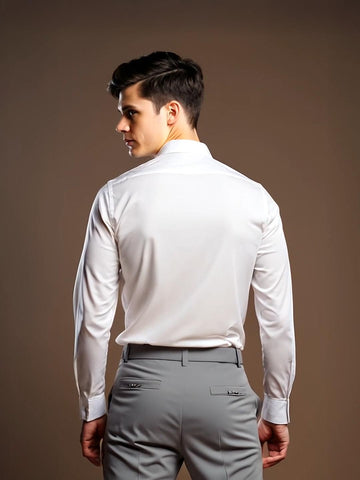 White Geometric Embroidered Smart Casual Designer Shirt For Men by HE SPOKE