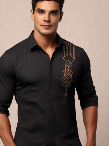 Black Conversational Printed Casual Designer Shirt For Men by HE SPOKE