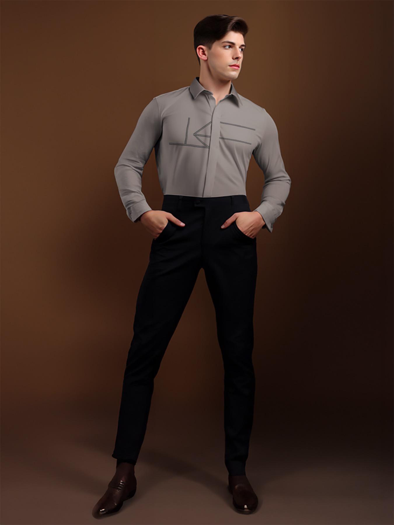 Grey Geometric Embroidered Casual Designer Shirt For Men by HE SPOKE