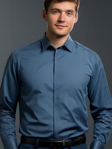 Blue Solid Formal Designer Shirt For Men by HE SPOKE