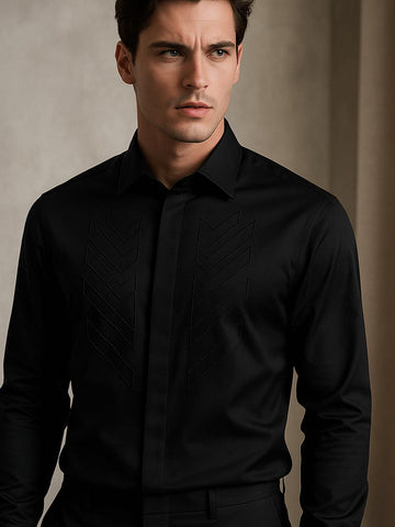 Black Geometric Embroidered Party Designer Shirt For Men by HE SPOKE