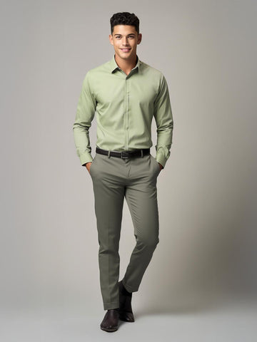 Green Solid Formal Designer Shirt For Men by HE SPOKE