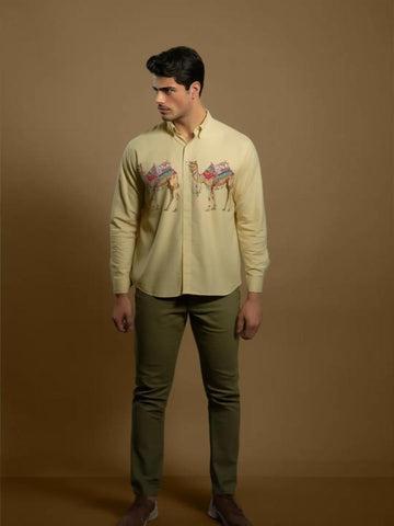 Cream Animal Printed Casual Designer Shirt For Men by HE SPOKE