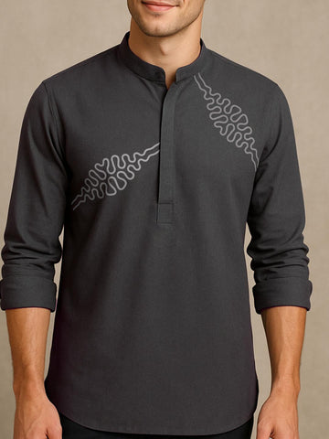 Grey Abstract Printed Daily Designer Kurta For Men by HE SPOKE