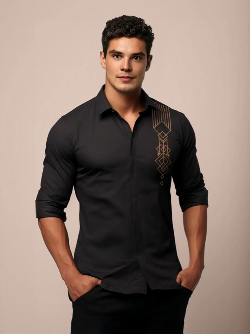 Black Conversational Printed Casual Designer Shirt For Men by HE SPOKE