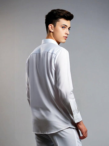 White Geometric Embroidered Party Designer Shirt For Men by HE SPOKE