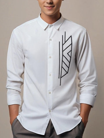 White Geometric Embroidered Casual Designer Shirt For Men by HE SPOKE