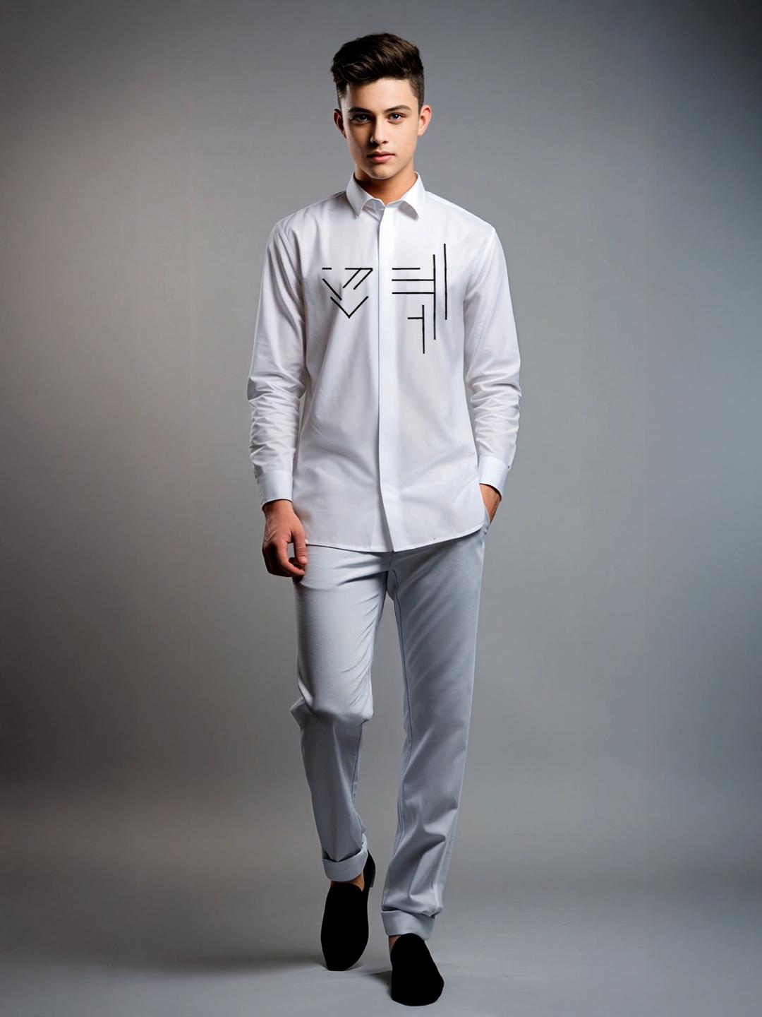 White Geometric Embroidered Party Designer Shirt For Men by HE SPOKE