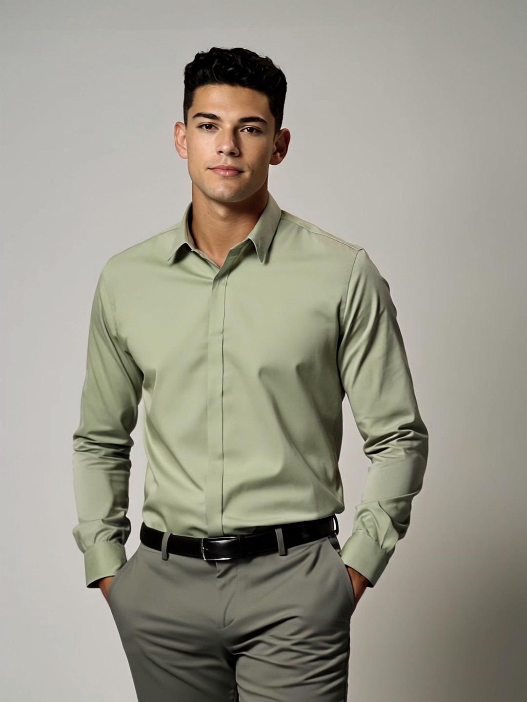 Green Solid Formal Designer Shirt For Men by HE SPOKE