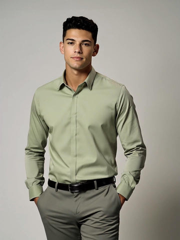 Green Solid Formal Designer Shirt For Men by HE SPOKE