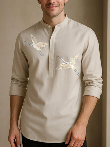 Cream Printed Daily Designer Kurta For Men by HE SPOKE