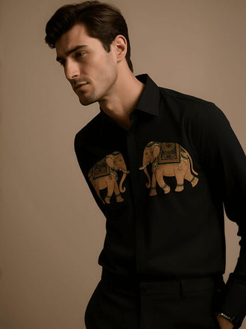 Black Animal Printed Party Designer Shirt For Men by HE SPOKE