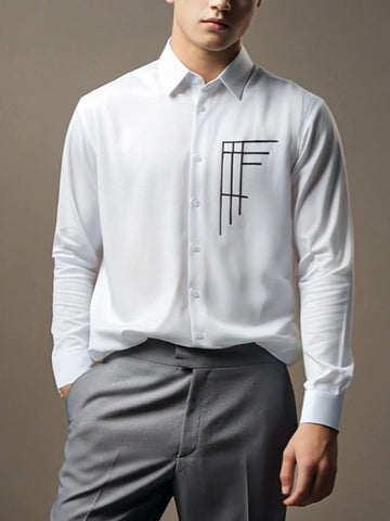 White Geometric Embroidered Casual Designer Shirt For Men by HE SPOKE