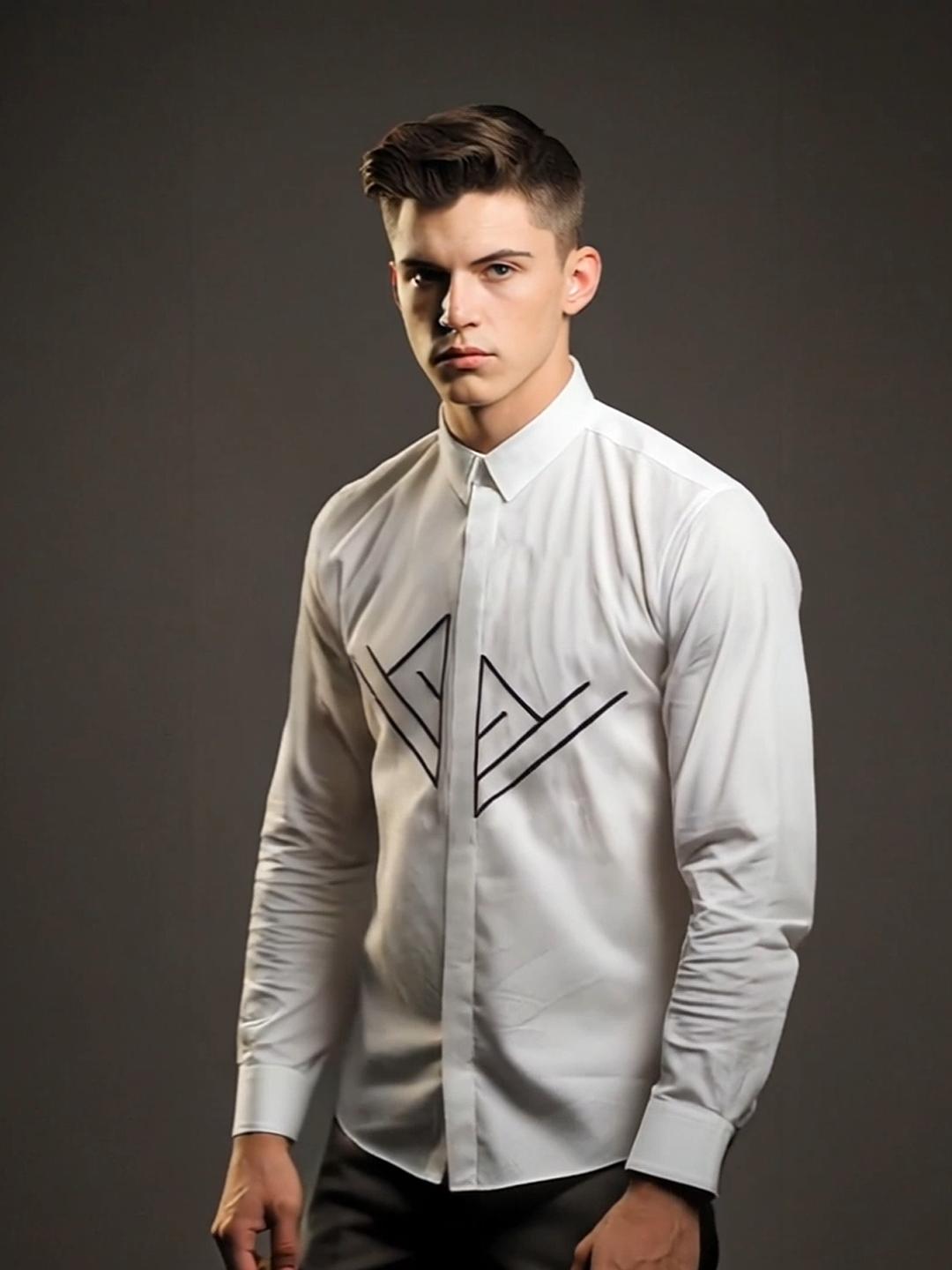 White Geometric Embroidered Party Designer Shirt For Men by HE SPOKE