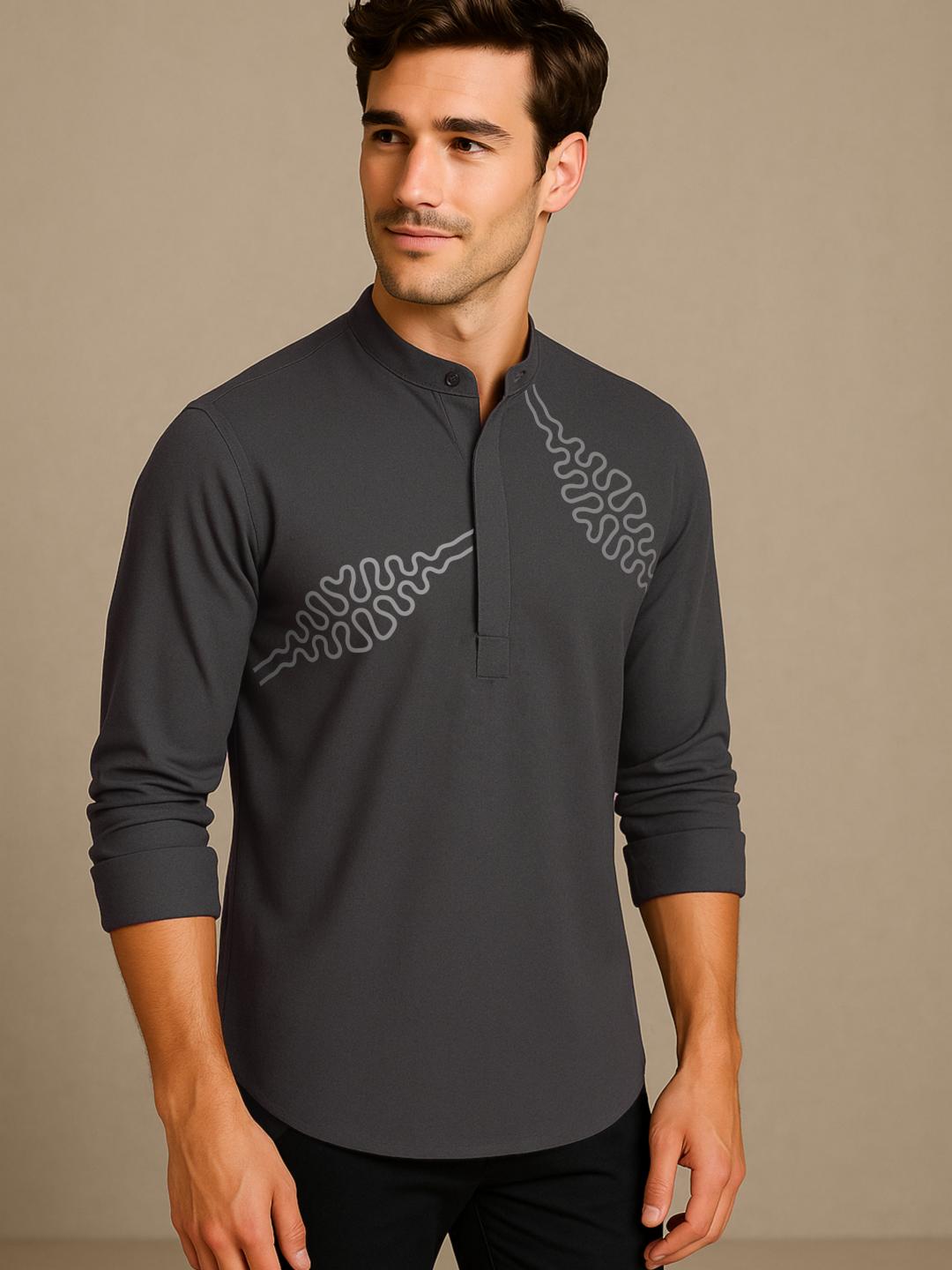 Grey Abstract Printed Daily Designer Kurta For Men by HE SPOKE