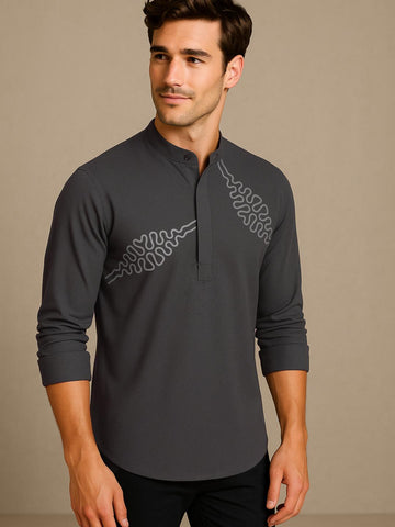 Grey Abstract Printed Daily Designer Kurta For Men by HE SPOKE