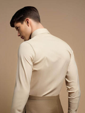 Cream Geometric Embroidered Casual Designer Shirt For Men by HE SPOKE