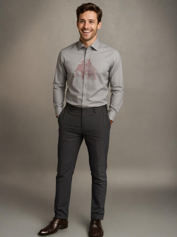 Grey Ethnic Motifs Printed Party Designer Shirt For Men by HE SPOKE