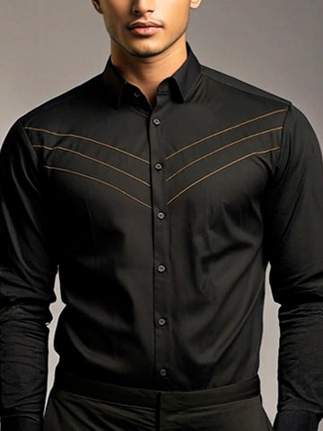 Black Geometric Embroidered Casual Designer Shirt For Men by HE SPOKE