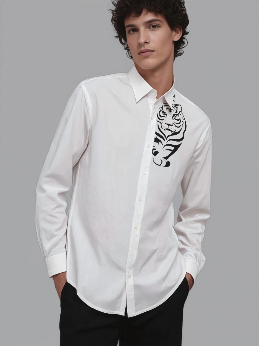 White Animal Printed Casual Designer Shirt For Men by HE SPOKE