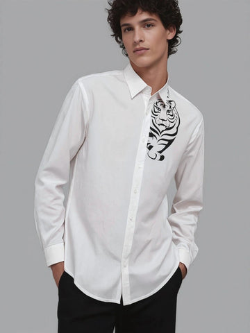White Animal Printed Casual Designer Shirt For Men by HE SPOKE