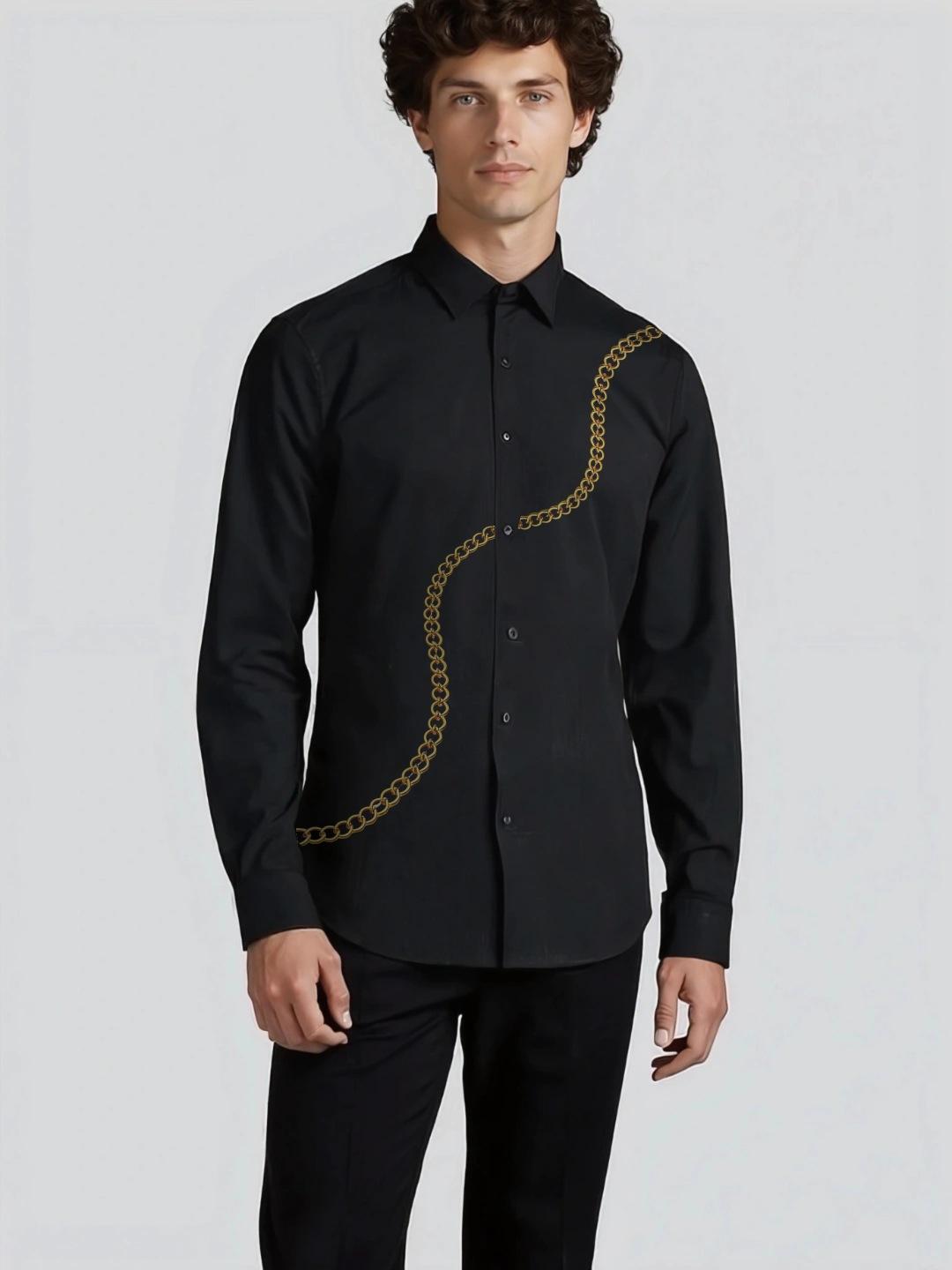 Black Conversational Printed Party Designer Shirt For Men by HE SPOKE