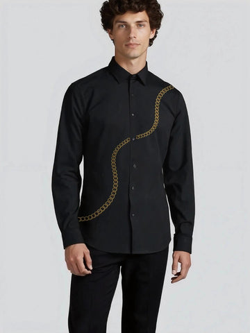 Black Conversational Printed Party Designer Shirt For Men by HE SPOKE