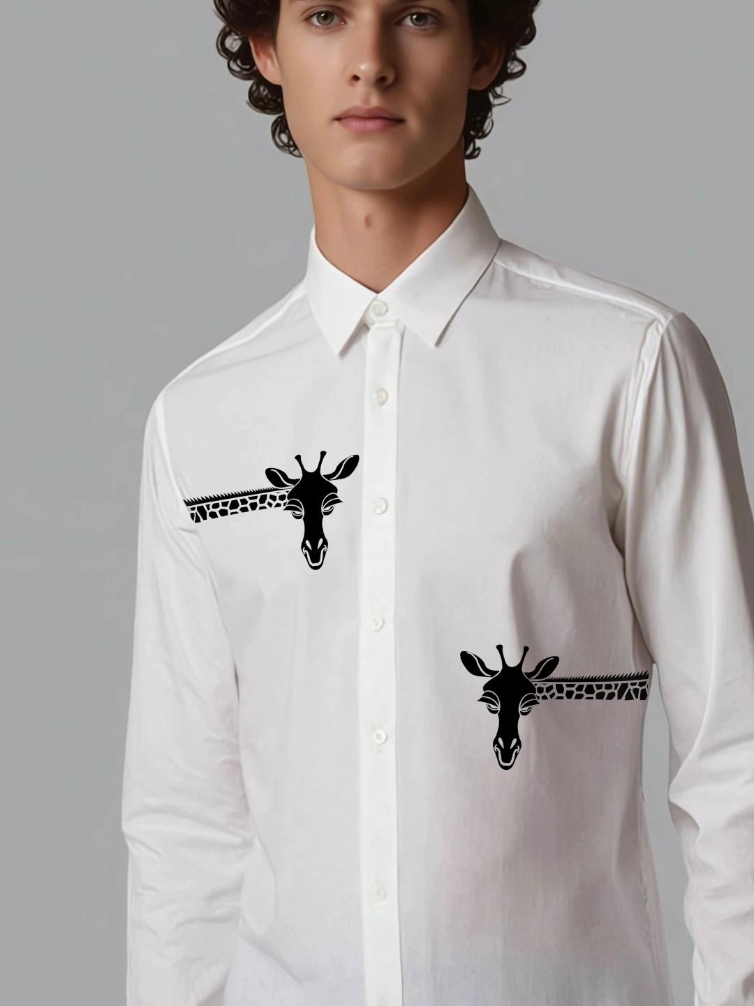 White Animal Printed Casual Designer Shirt For Men by HE SPOKE