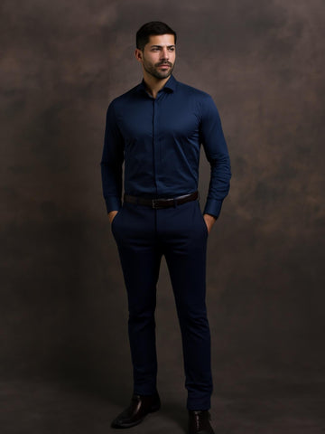 Navy Solid Formal Designer Shirt For Men by HE SPOKE