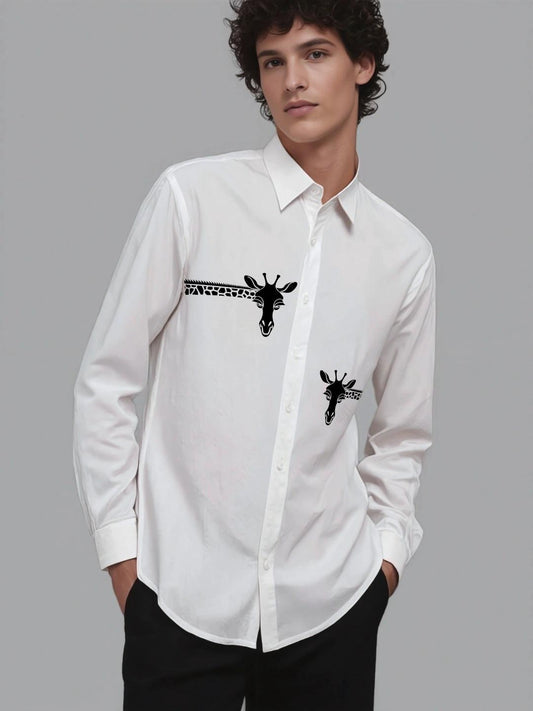 White Animal Printed Casual Designer Shirt For Men by HE SPOKE