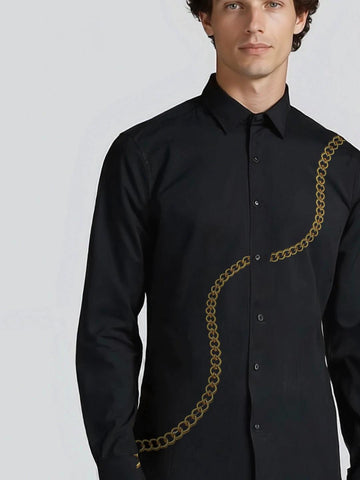 Black Conversational Printed Party Designer Shirt For Men by HE SPOKE