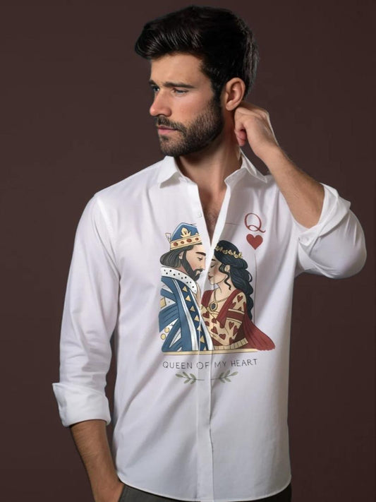 White Graphic Printed Casual Designer Shirt For Men by HE SPOKE