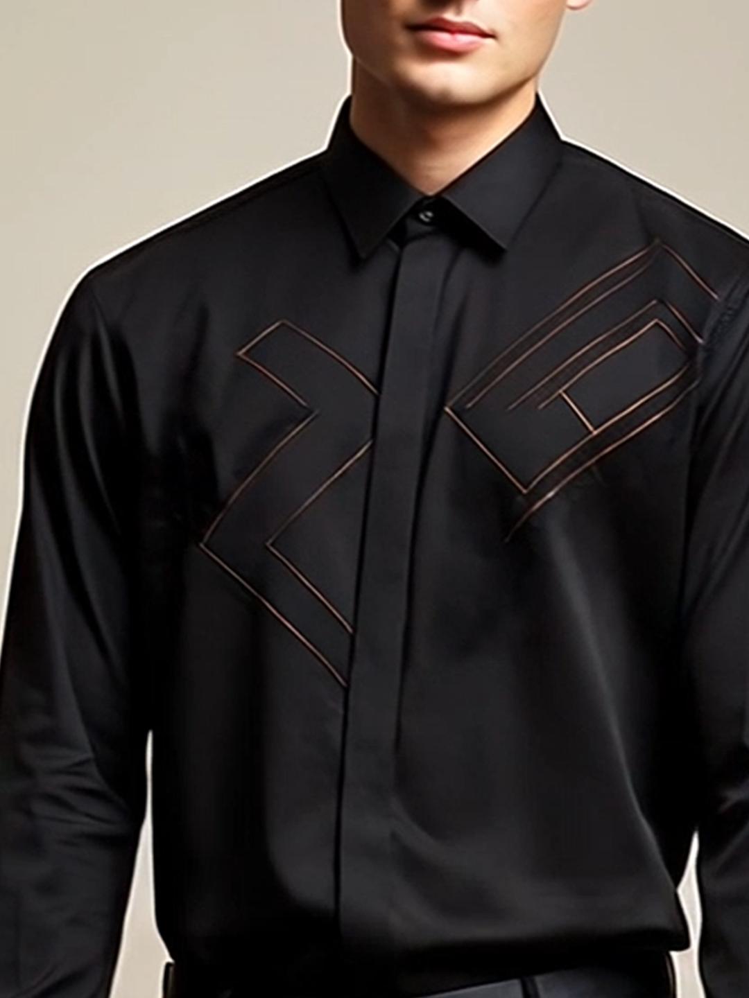 Black Geometric Embroidered Party Designer Shirt For Men by HE SPOKE