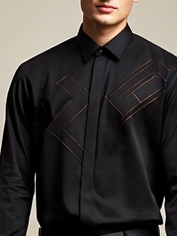 Black Geometric Embroidered Party Designer Shirt For Men by HE SPOKE