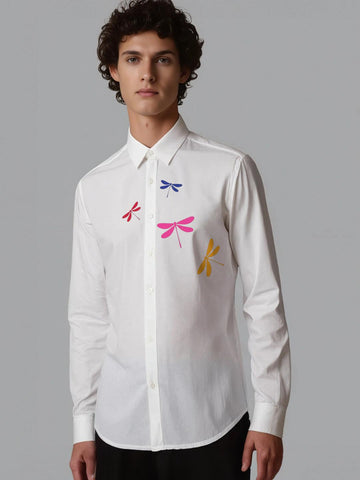 White Printed Casual Designer Shirt For Men by HE SPOKE