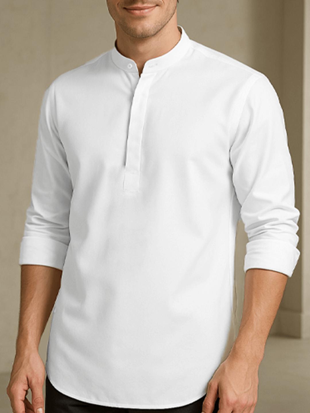 White Solid Daily Designer Kurta For Men by HE SPOKE