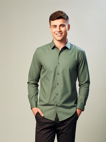 Green Solid Casual Designer Shirt For Men by HE SPOKE