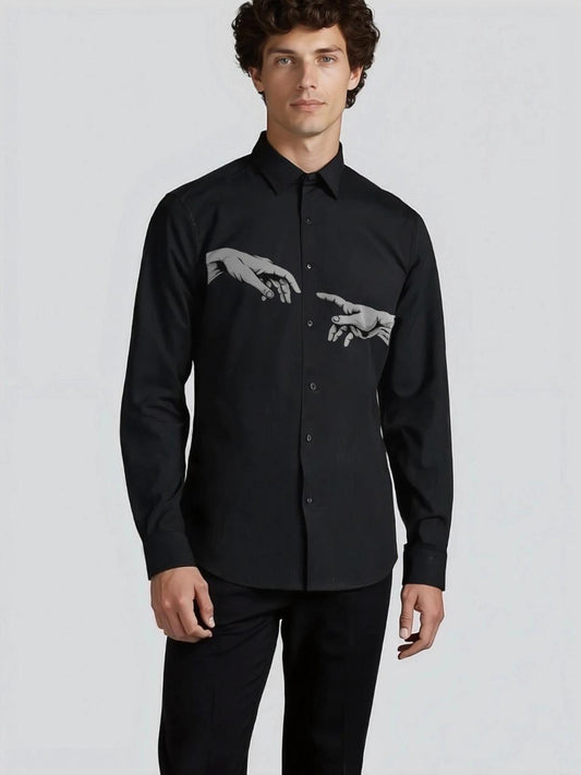 Black Conversational Printed Casual Designer Shirt For Men by HE SPOKE